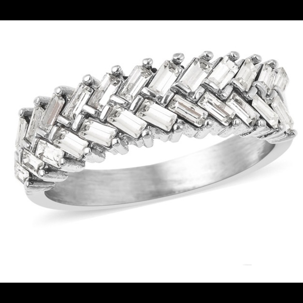 White Austrian Crystal Fern Leaf Ring in Stainless Steel